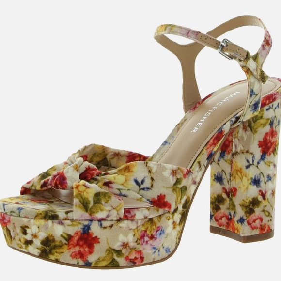 Deren Womens Floral Print Open Toe Block Heels Size 6 - Picture 2 of 3